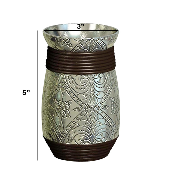 Bathroom Tumbler Cup | Decorative Rinse Cup,Drinking Glass,Toothbrush & Makeup Brush Holder for Vanity Countertops,Sink & Desk | Silver Resin/Orb