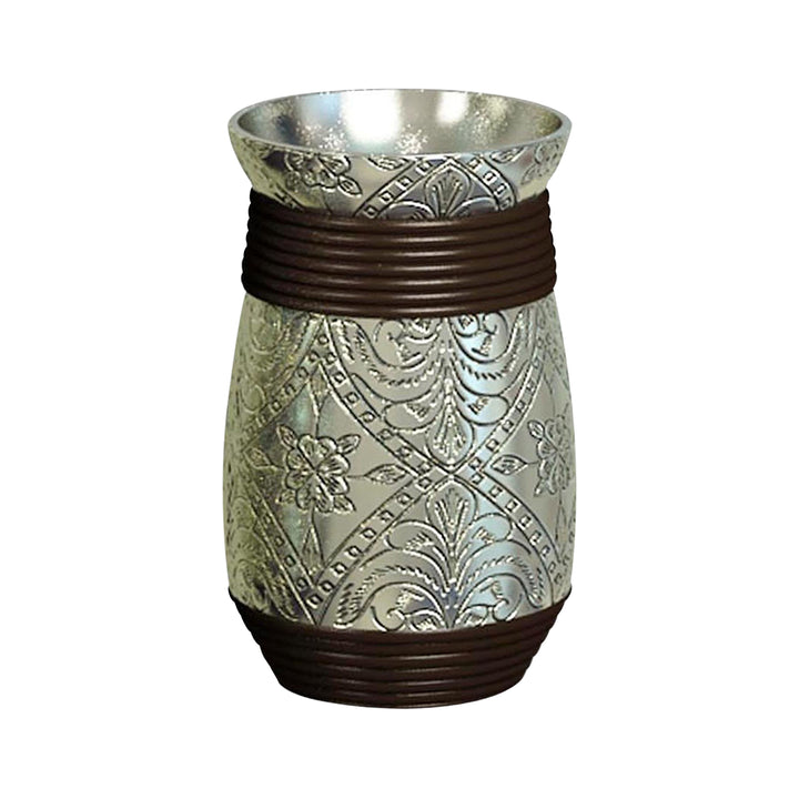 Bathroom Tumbler Cup | Decorative Rinse Cup,Drinking Glass,Toothbrush & Makeup Brush Holder for Vanity Countertops,Sink & Desk | Silver Resin/Orb