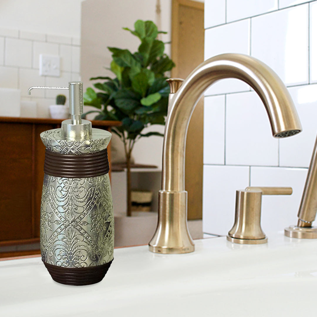 Liquid Soap Dispenser Pump Bottle | Bathroom Vanity & Kitchen Sink,Holds Soap,Lotion & Sanitizer | Silver/Orb