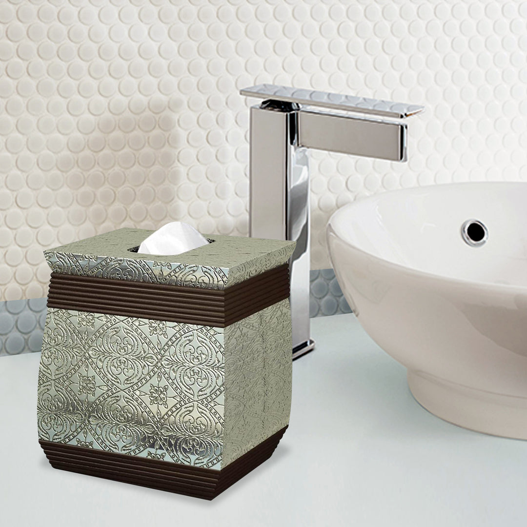 Tissue Box Cover | Resin Square Facial Tissue Box Holder | Silver/Orb Finish