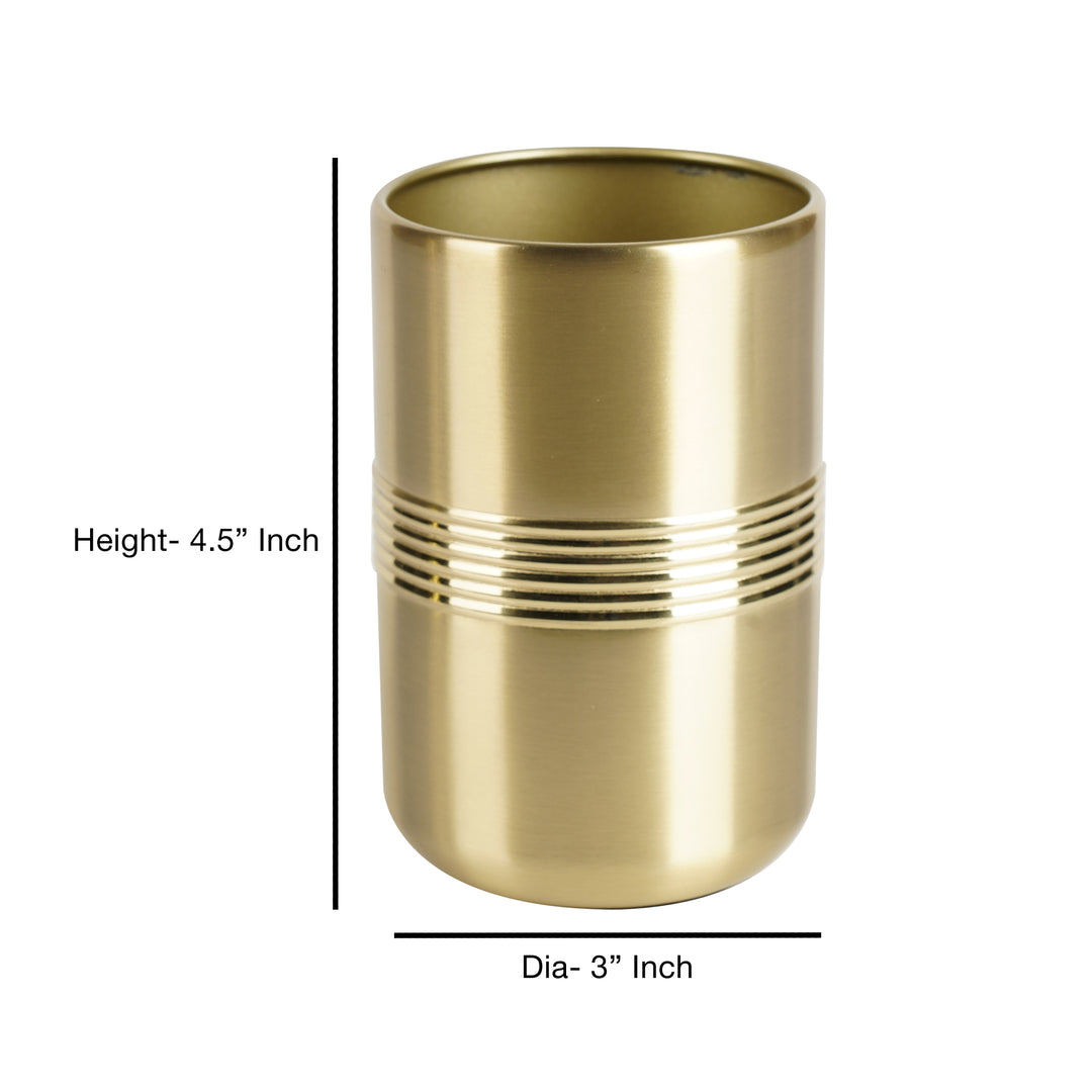 Stainless Steel Bathroom Tumbler Cup | Decorative Rinse Cup,Drinking Glass,Toothbrush & Makeup Brush Holder for Vanity Countertops,Sink & Desk-Gold