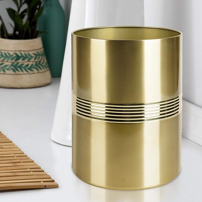 nu steel Metal Wastebasket, 7Qt, Gold Finish