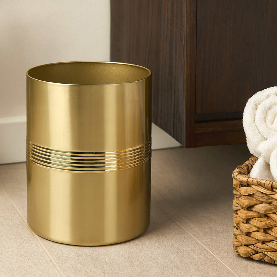 nu steel Metal Wastebasket, 7Qt, Gold Finish