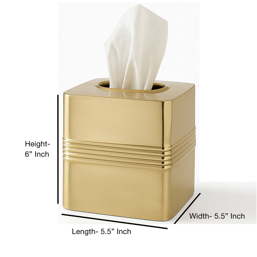 Tissue Box | Stainless Steel Square Facial Tissue Box Holder | Gold Finish