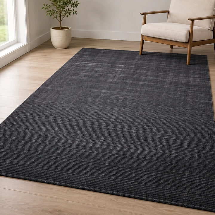 Black Area Rug | Wool & Bamboo Silk Handloom Rug