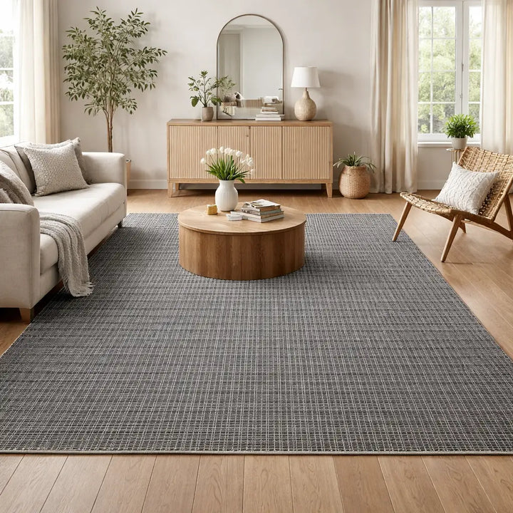 Area Rug | Charcoal & Grey Check Wool & Bamboo Silk Handloom Rug