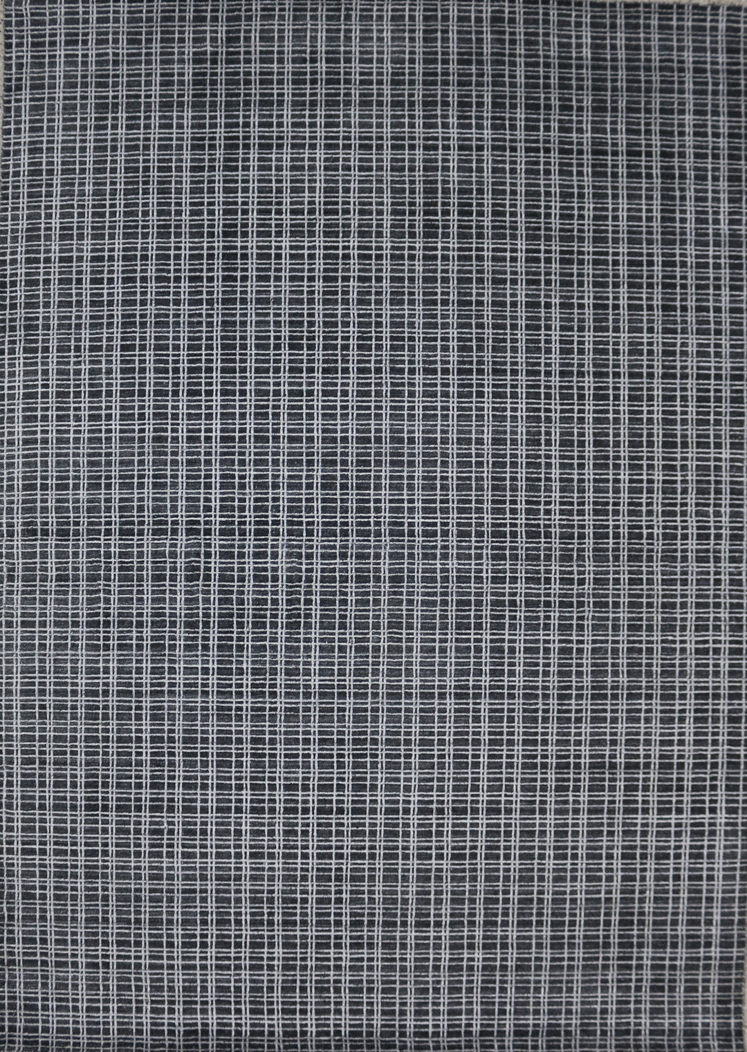 Area Rug | Charcoal & Grey Check Wool & Bamboo Silk Handloom Rug