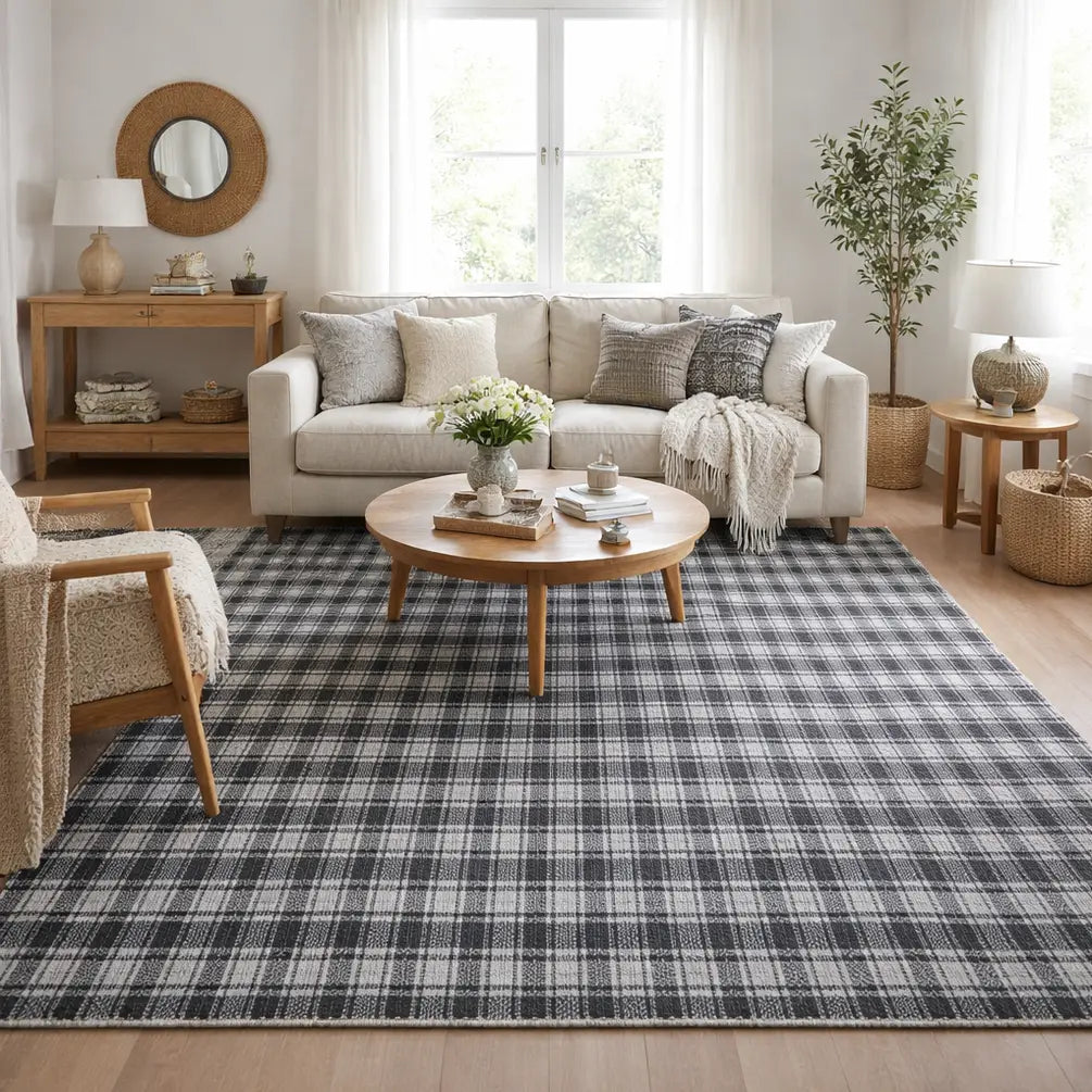 Area Rug | Charcoal & Grey  Wool & Bamboo Silk Handloom Rug