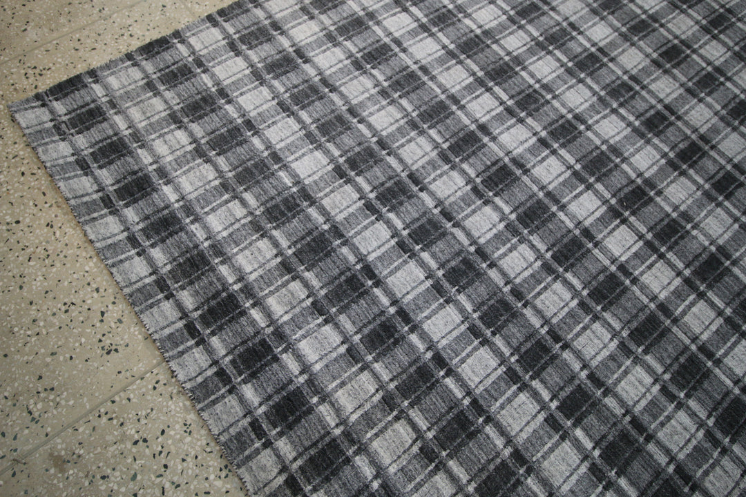 Area Rug | Charcoal & Grey Check Wool & Bamboo Silk Handloom Rug