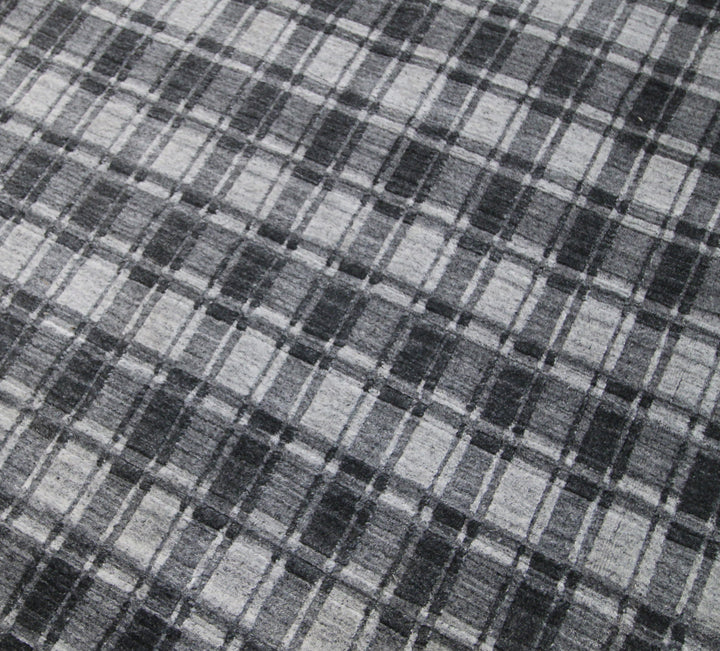 Area Rug | Charcoal & Grey Check Wool & Bamboo Silk Handloom Rug