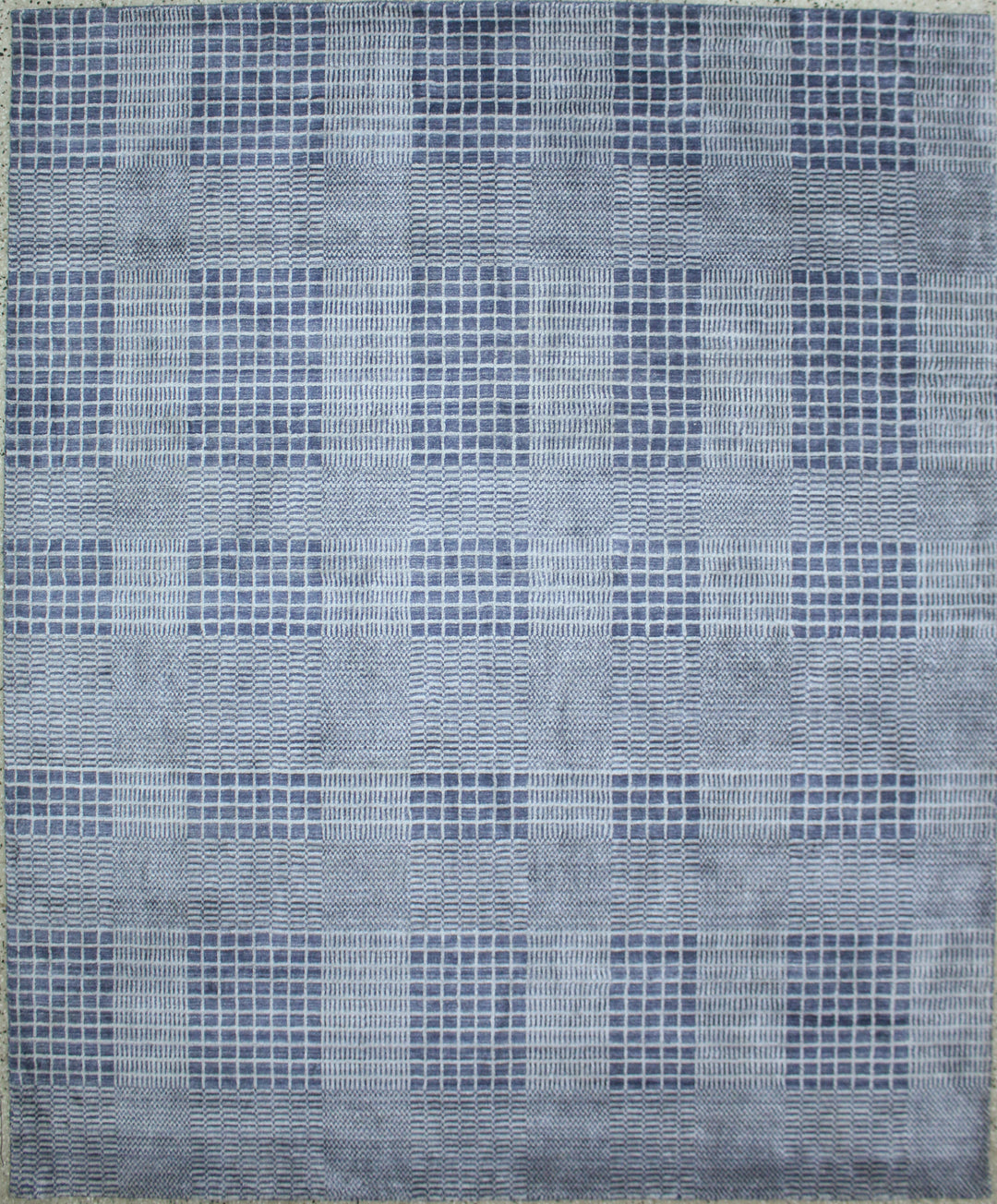 Area Rug | Blue Wool & Bamboo Silk Handloom Check Rug