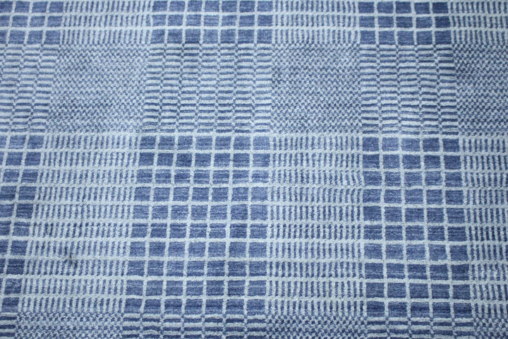 Area Rug | Blue Wool & Bamboo Silk Handloom Check Rug