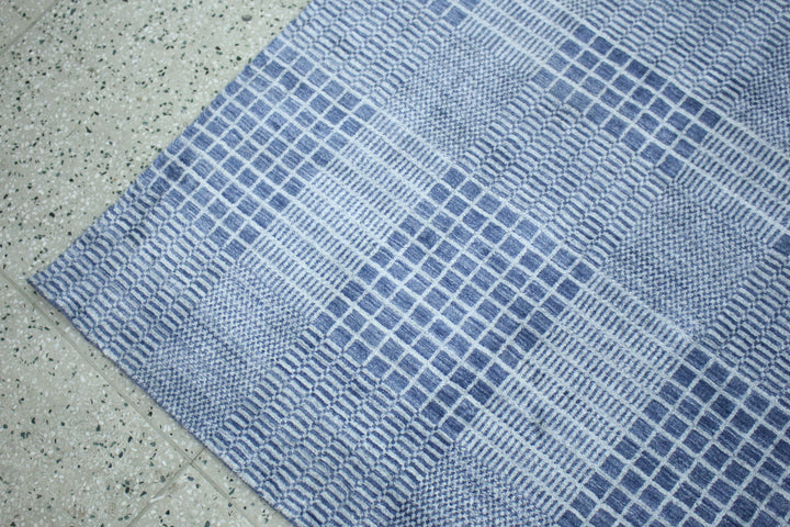 Area Rug | Blue Wool & Bamboo Silk Handloom Check Rug
