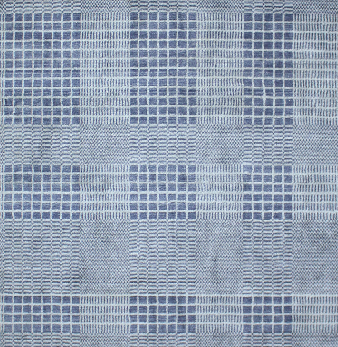 Area Rug | Blue Wool & Bamboo Silk Handloom Check Rug