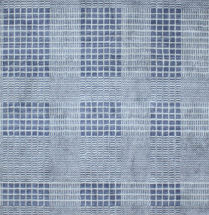 Area Rug | Blue Wool & Bamboo Silk Handloom Check Rug