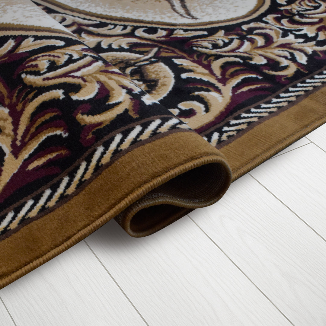 Great West Polypropylene Area Rug | Western Longhorn & Ornate Floral Design | Durable Indoor Accent Rug