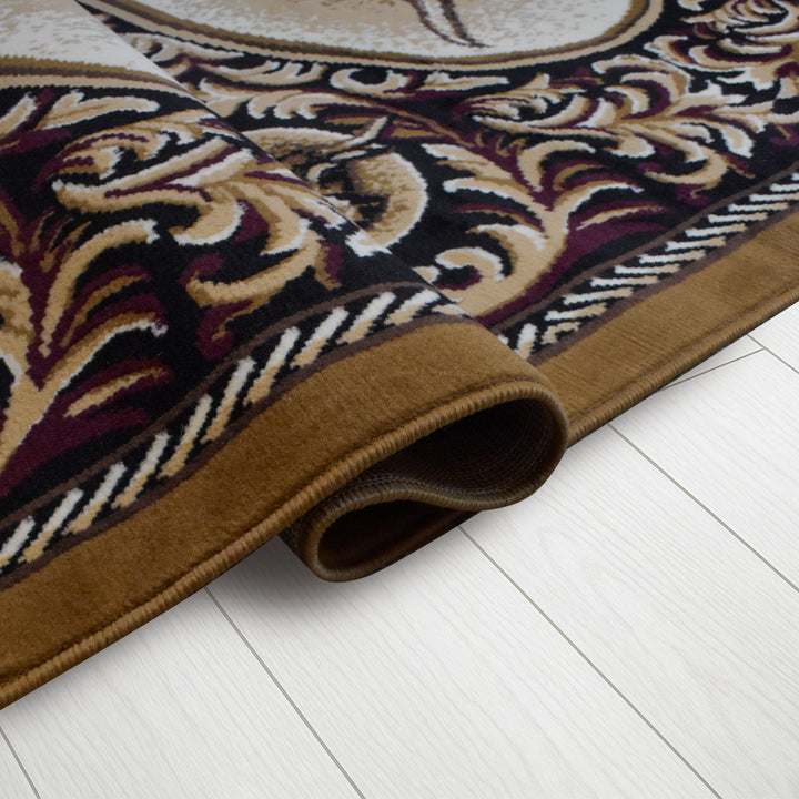 Great West Polypropylene Area Rug | Western Longhorn & Ornate Floral Design | Durable Indoor Accent Rug