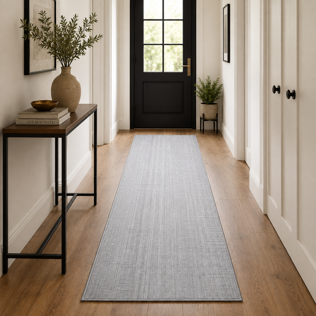 Area Rug | Light Grey Handloom Wool & Silk Runner Rug
