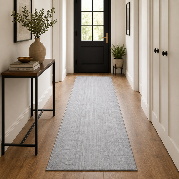 Area Rug | Light Grey Handloom Wool & Silk Runner Rug