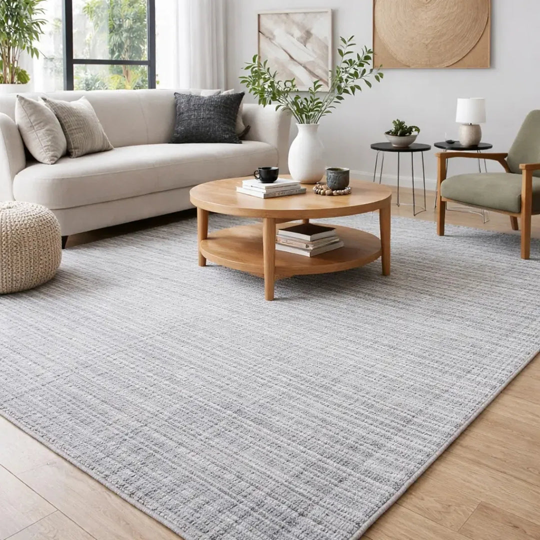 Area Rug | Light Grey Wool & Bamboo Silk Handloom Rug