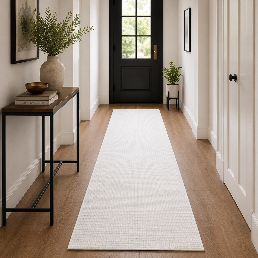 Area Rug | Beige Handloom Wool & Silk Runner Rug