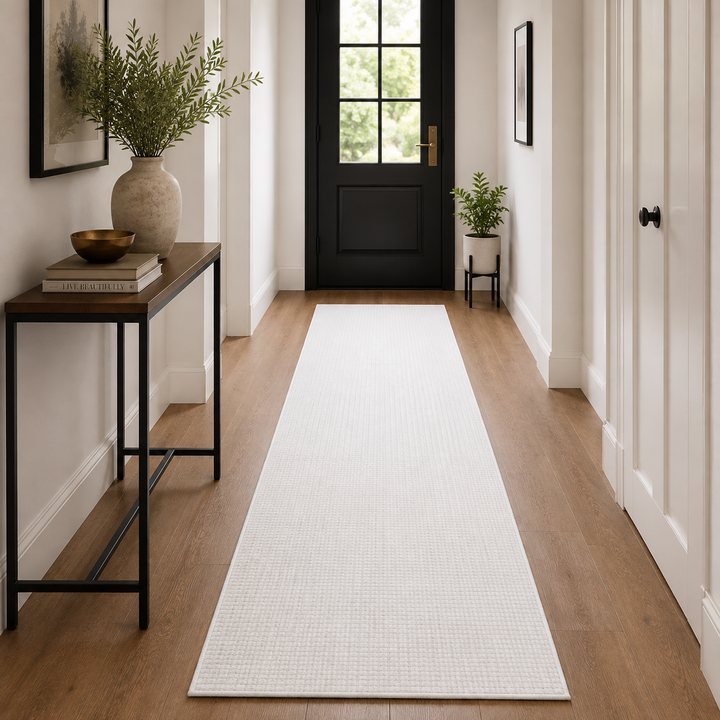 Area Rug | Beige Handloom Wool & Silk Runner Rug