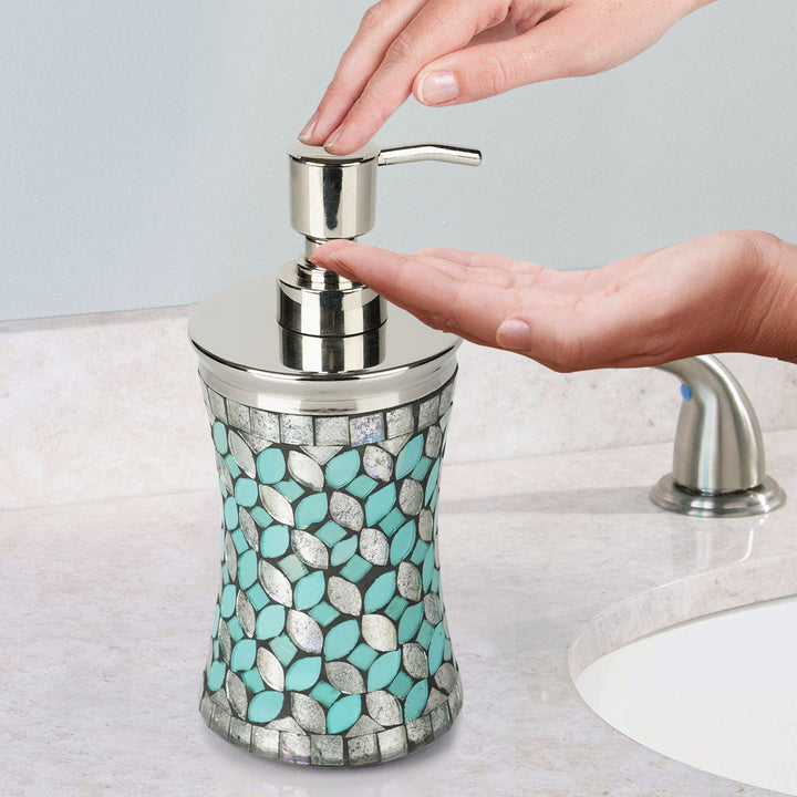 Liquid Soap Dispenser Pump Bottle | Bathroom Vanity & Kitchen Sink,Holds Soap,Lotion & Sanitizer | Mosaic/Steel