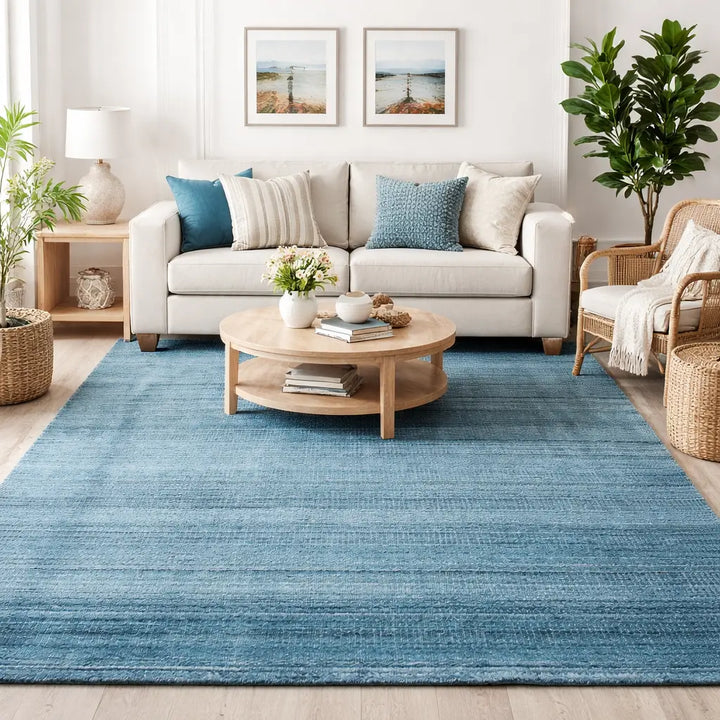 Area Rug | Teal Wool & Bamboo Silk Handloom Rug