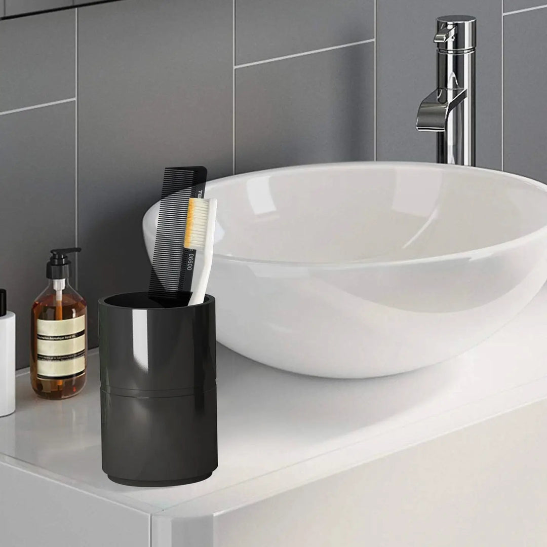 Resin Bathroom Tumbler Cup | Decorative Rinse Cup,Drinking Glass,Toothbrush & Makeup Brush Holder for Vanity Countertops,Sink | Black