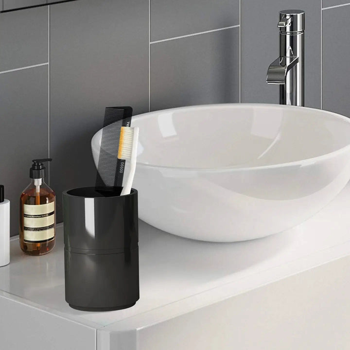 Resin Bathroom Tumbler Cup | Decorative Rinse Cup,Drinking Glass,Toothbrush & Makeup Brush Holder for Vanity Countertops,Sink | Black