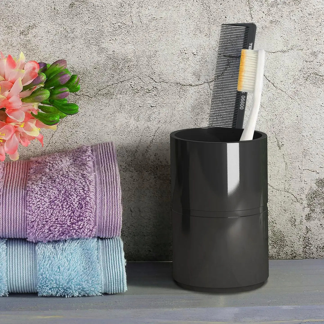 Resin Bathroom Tumbler Cup | Decorative Rinse Cup,Drinking Glass,Toothbrush & Makeup Brush Holder for Vanity Countertops,Sink | Black