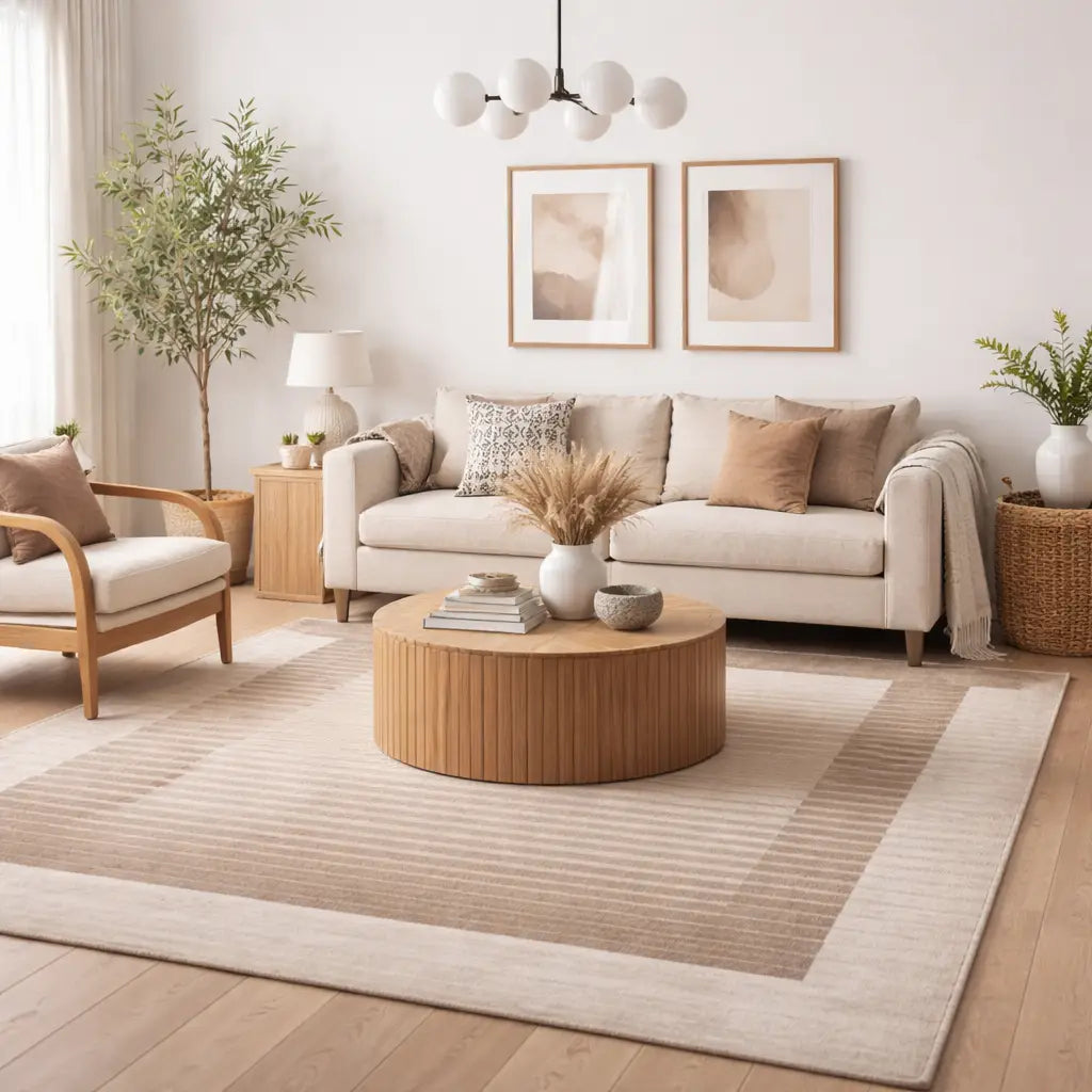 Area Rug | Beige & Gold Wool & Bamboo Silk Handloom Rug