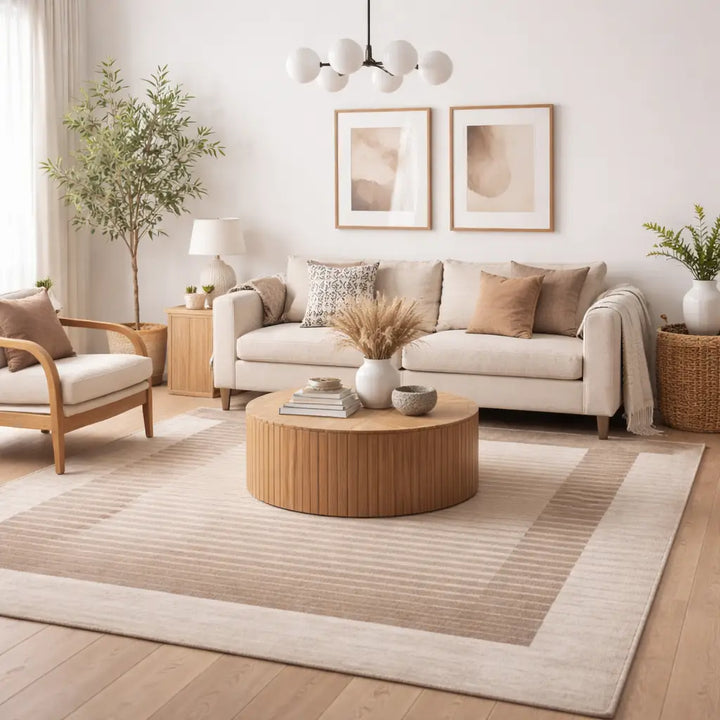 Area Rug | Beige & Gold Wool & Bamboo Silk Handloom Rug