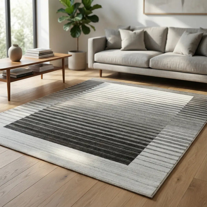 Area Rug | Ivory & Charcoal Wool & Bamboo Silk Handloom Rug