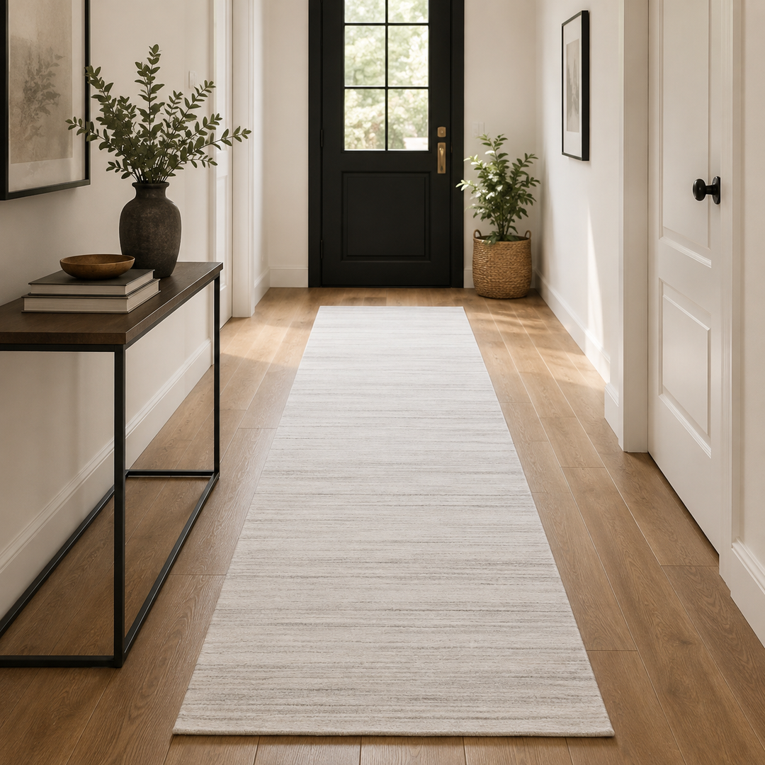 Area Rug | Ivory Handloom Wool & Silk Runner Rug