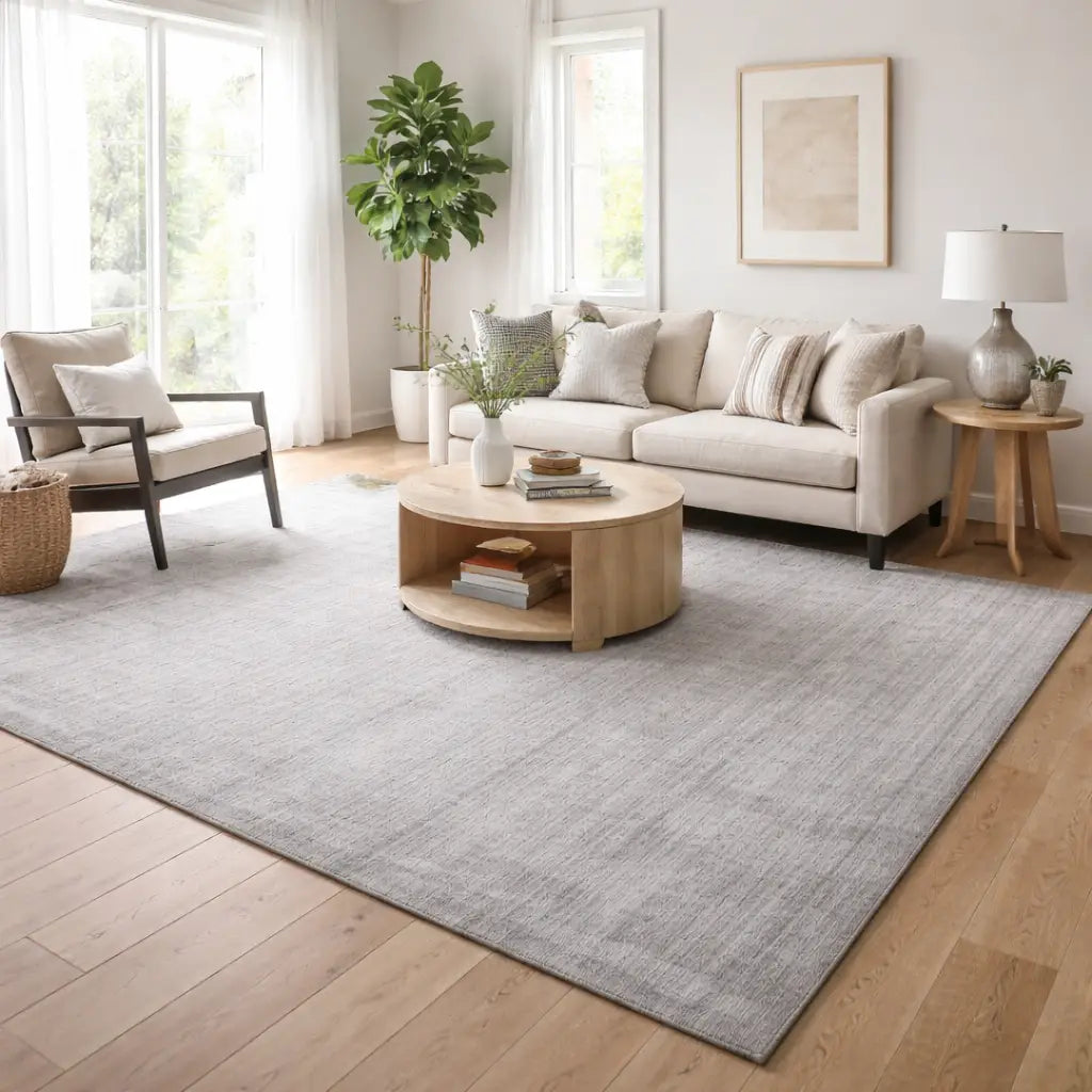 Beige Area Rug | Wool & Bamboo Silk Handloom Rug
