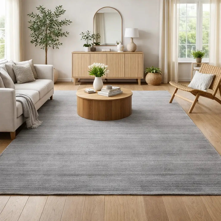 Area Rug | Grey Wool & Bamboo Silk Handloom Rug