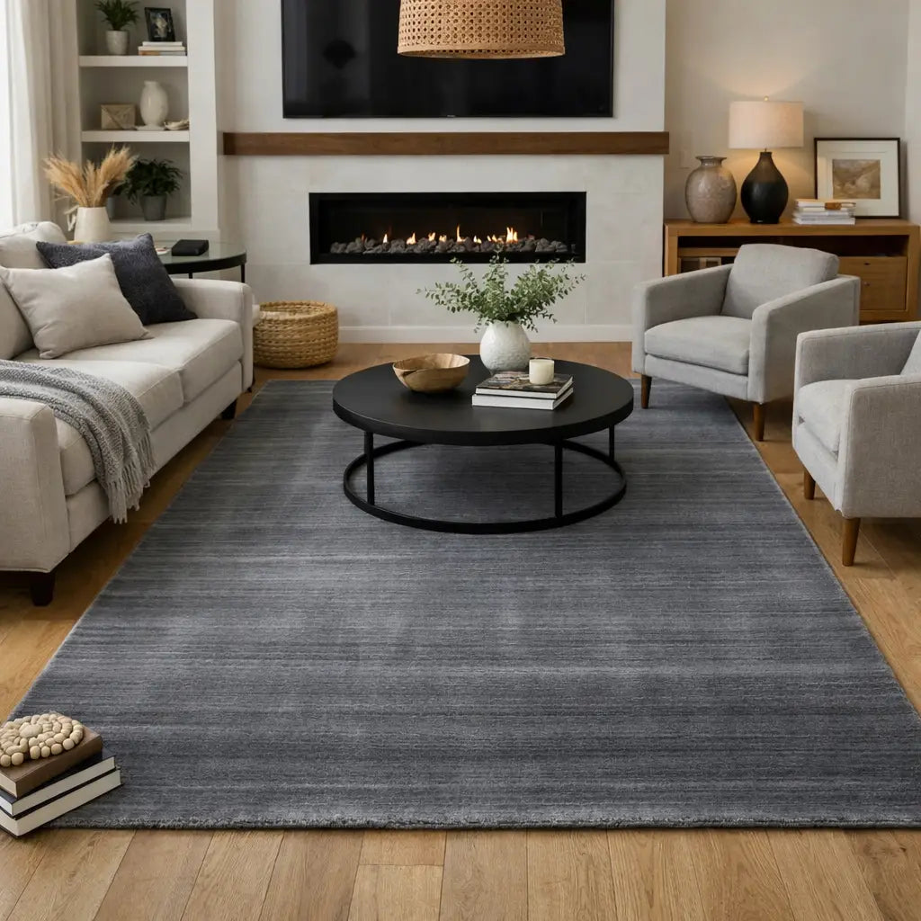 Area Rug | Charcoal Wool & Bamboo Silk Handloom Rug