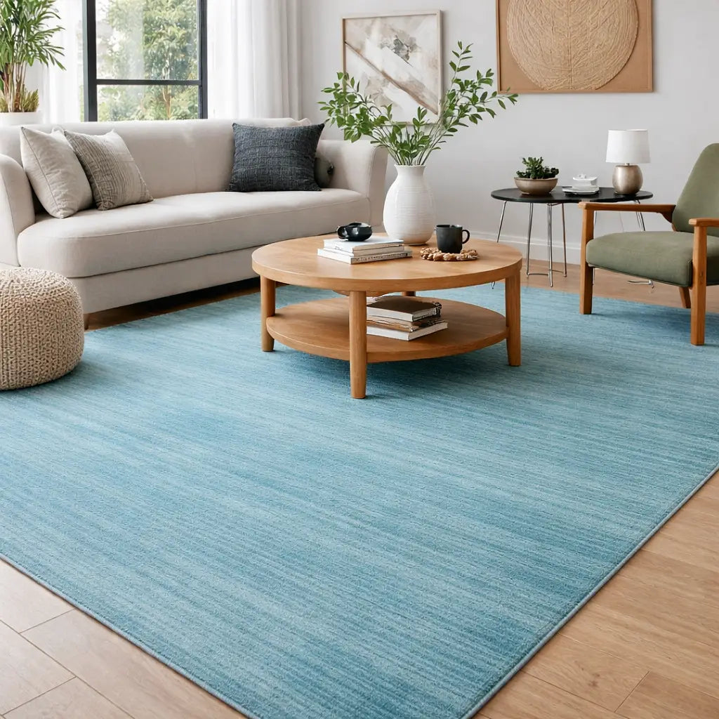 Area Rug | Wool & Bamboo Silk Handloom Rug | Blue