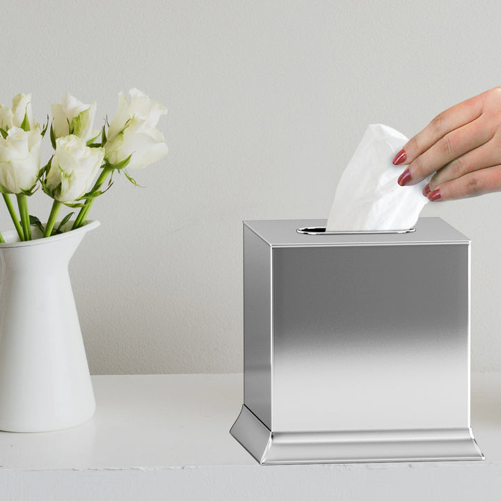 Tissue Box Cover | Stainless Steel Square Facial Tissue Box Holder for Bathroom Vanity Countertops,Bedroom Dressers | Shiny finish