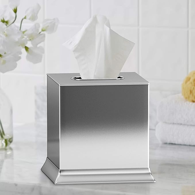 Tissue Box Cover | Stainless Steel Square Facial Tissue Box Holder for Bathroom Vanity Countertops,Bedroom Dressers | Shiny finish