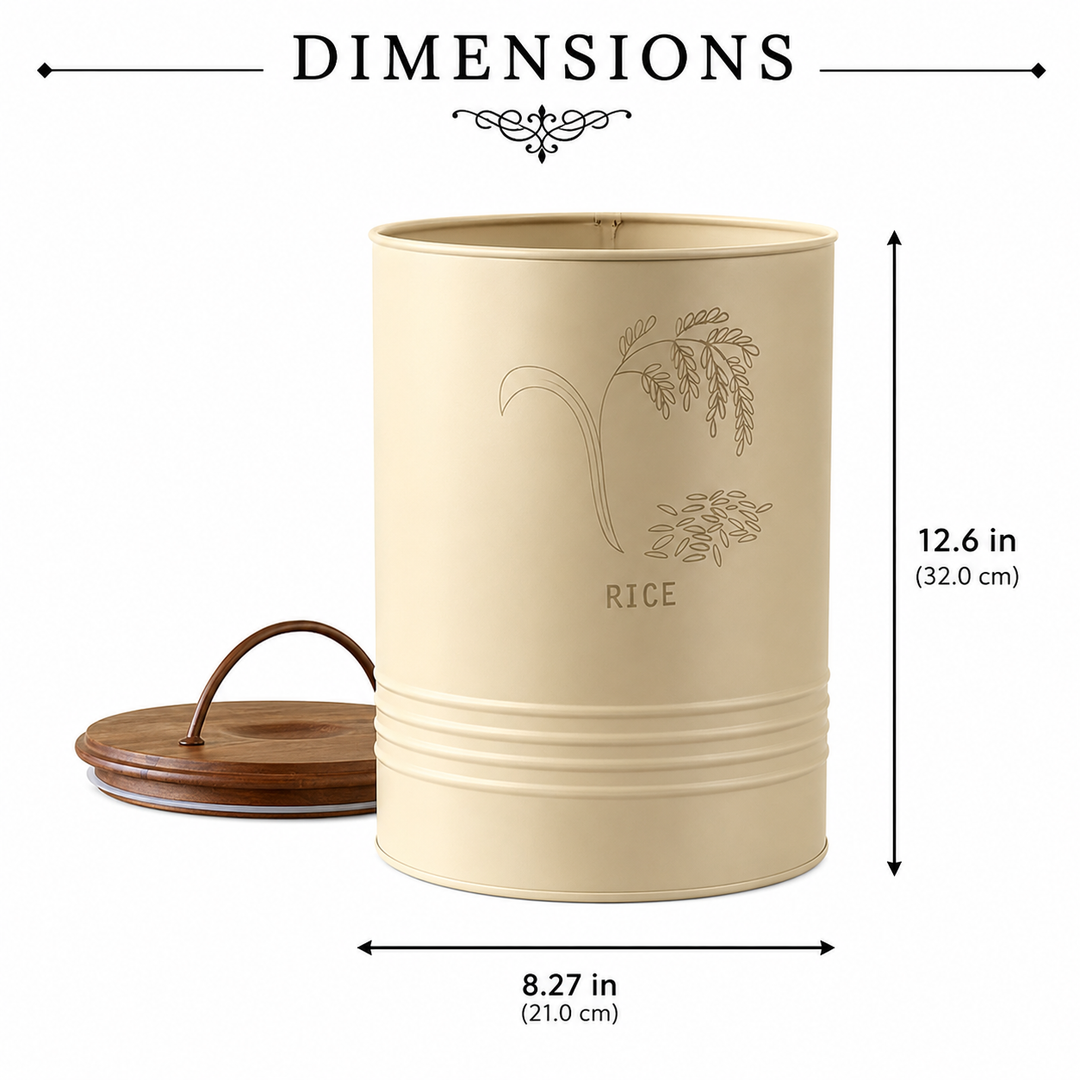 Rice Storage Barrel| Airtight Metal Canister with Wooden Lid