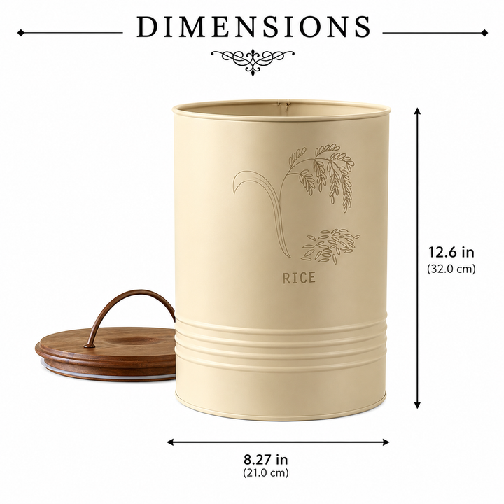 Rice Storage Barrel| Airtight Metal Canister with Wooden Lid