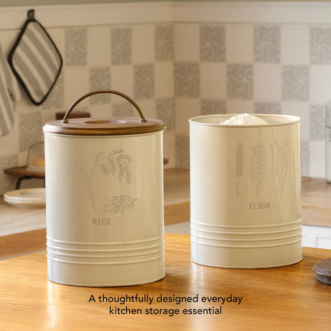 Rice Storage Barrel| Airtight Metal Canister with Wooden Lid