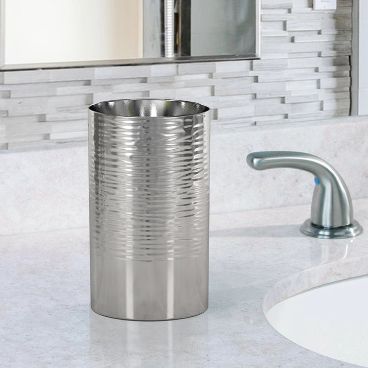 Stainless Steel Bathroom Tumbler Cup | Decorative Rinse Cup,Drinking Glass,Toothbrush & Makeup Brush Holder for Vanity Countertops,Sink & Desk | Shiny/Hammered