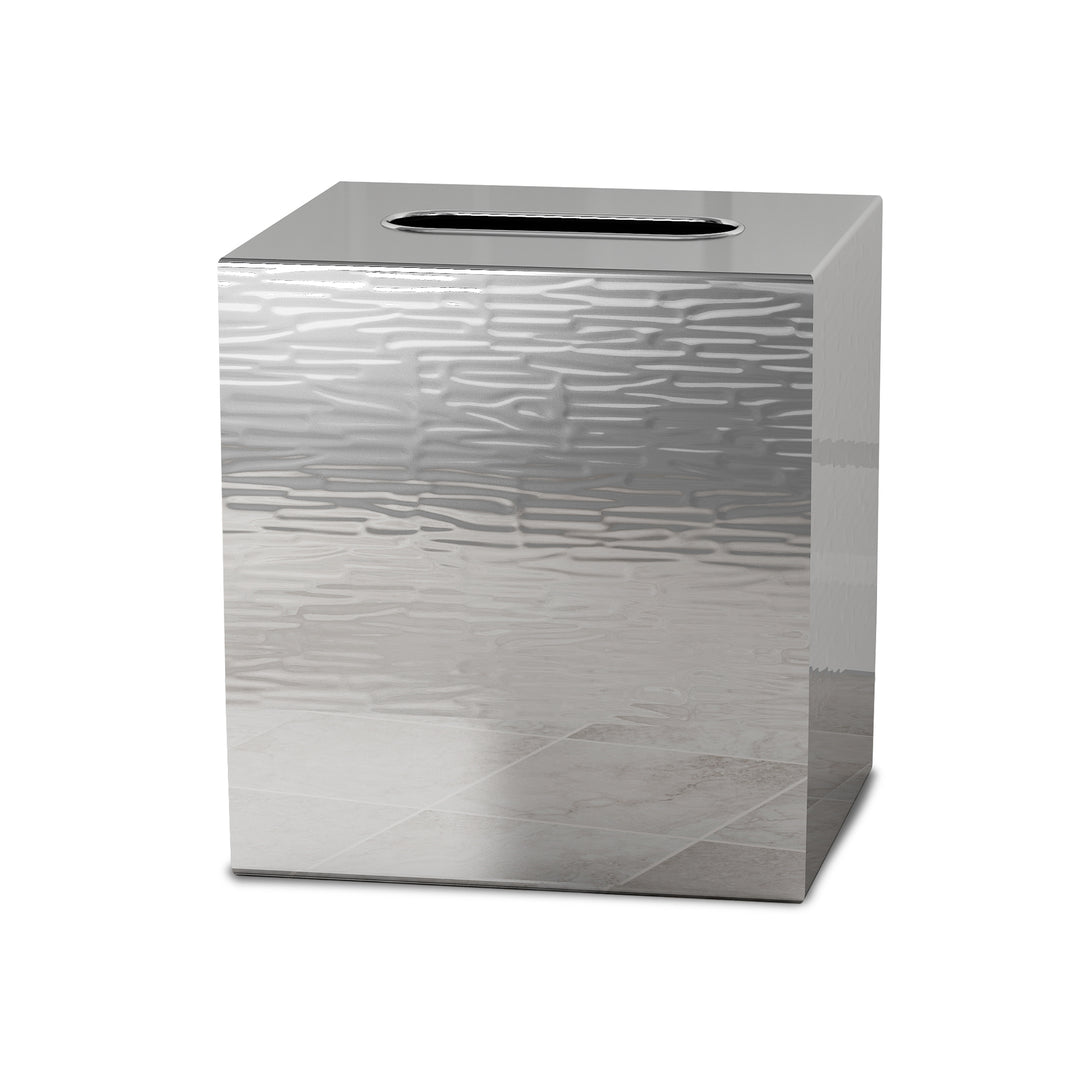 Tissue Box | Metropolitan Metal Square Facial Tissue Box Cover Holder | Shiny/Hammered Finish