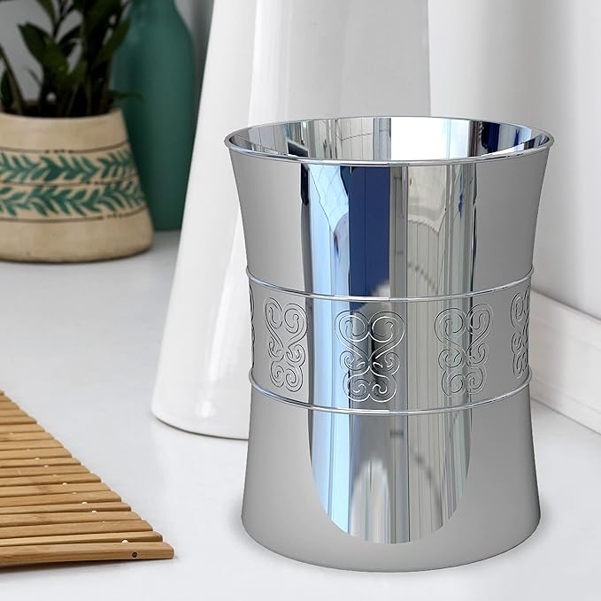 Metal Wastebasket, 7Qt, Chrome Finish