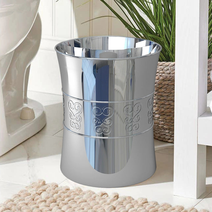 Metal Wastebasket, 7Qt, Chrome Finish