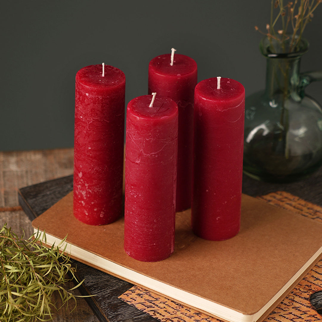 Rustic Pillar Candle Set Of 4 Dark Red