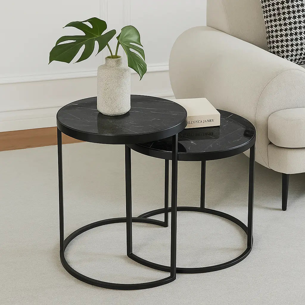 Black Marble Top Side Table 20.5" | Metal Frame Accent Table 16x16"
